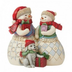 Figurine Couple De Bonhomme De Neige Avec Un Chiot