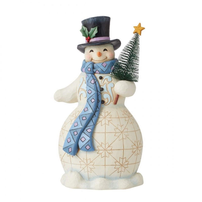 Bonhomme De Neige Tenant Un Arbre De Noel