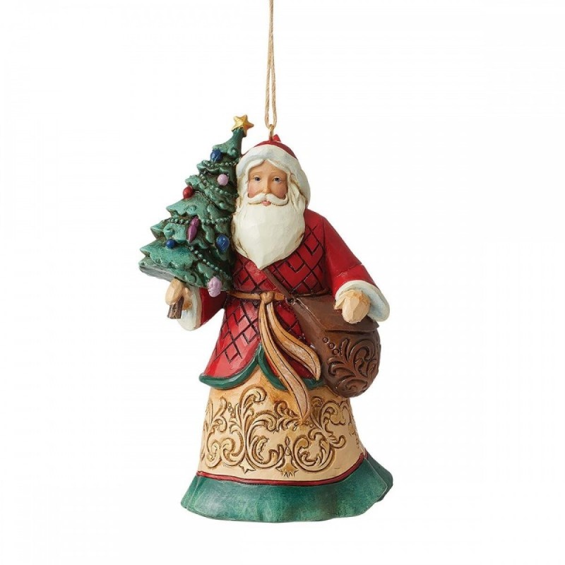 Figurine Suspension Père Noël Avec Un Sac De Jouets Et Un Sapin