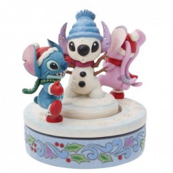 Figurine Stitch Angel Construisent Un Bonhomme De Neige Rotatif