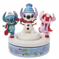 Figurine Stitch Angel Construisent Un Bonhomme De Neige Rotatif