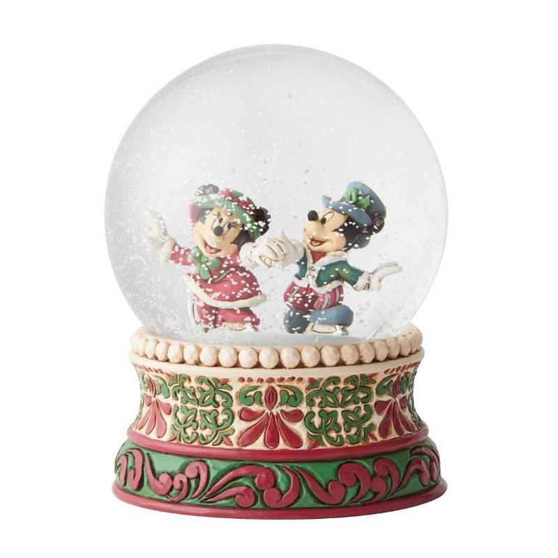 Figurine Snowglobe Mickey Et Minnie Sur Patins Disney Traditions