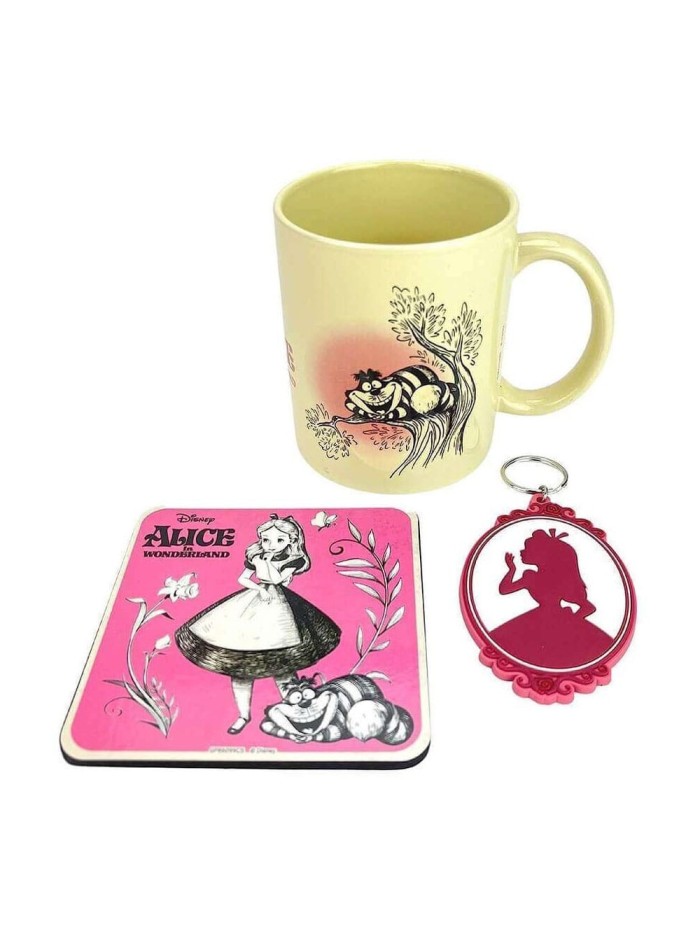 Set Mug,Sous-Verre Et Porte-Clés Alice Aux Pays Des Merveilles Vintage Disney