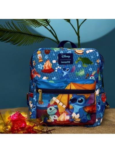 Mini Sac À Dos Carré En Nylon Imprimé Stitch Camping Cuties Disney Loungefly