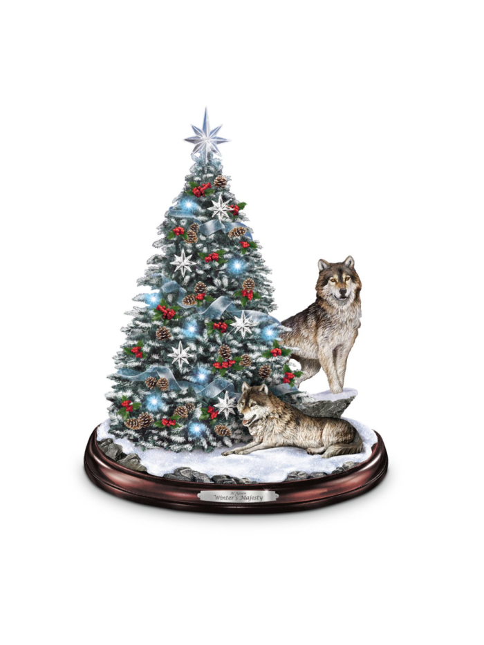 Al Agnew Winter's Majesty Wolf Tabletop Christmas Tree