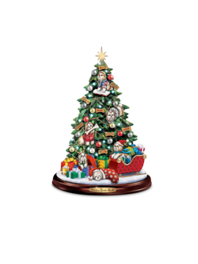 Shih Tzu Christmas Illuminated Tabletop Tree