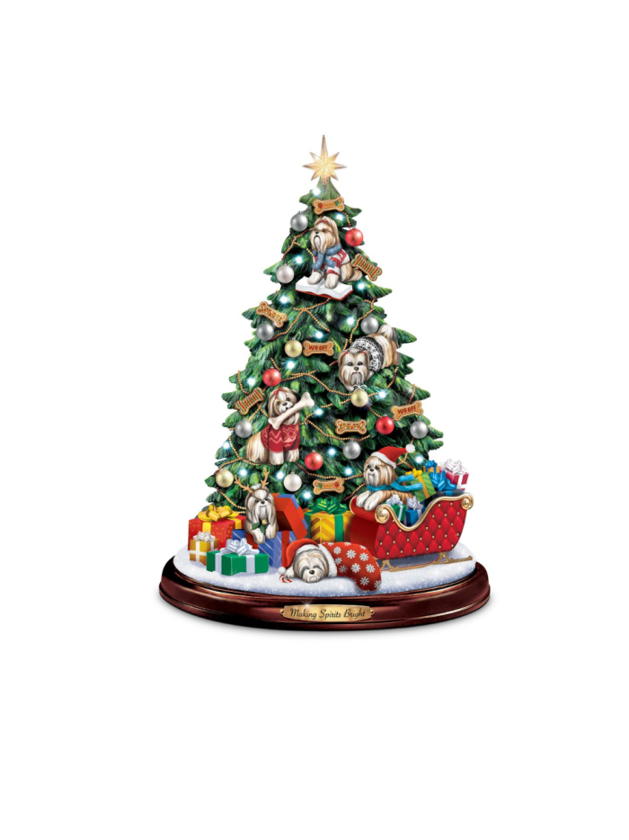 Shih Tzu Christmas Illuminated Tabletop Tree