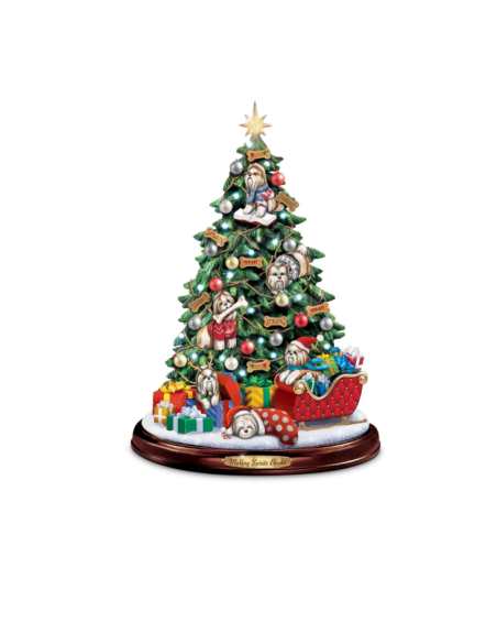 Shih Tzu Christmas Illuminated Tabletop Tree