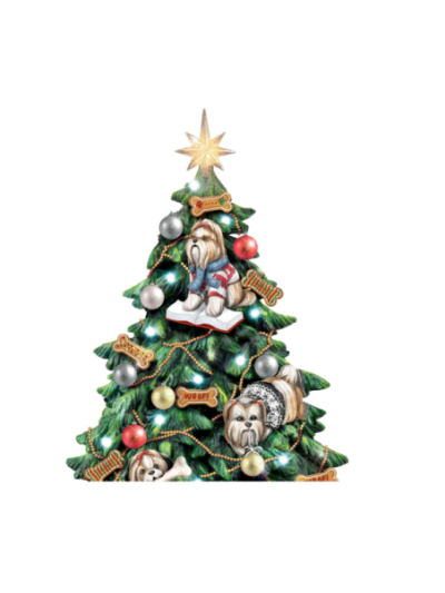 Shih Tzu Christmas Illuminated Tabletop Tree