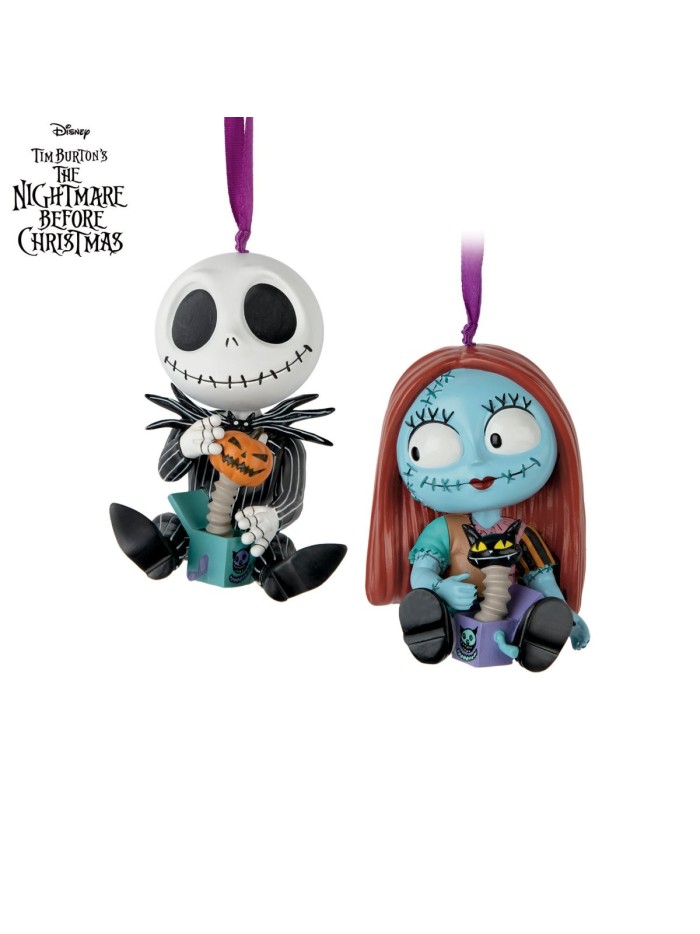 Disney Tim Burton's The Nightmare Before Christmas Jack And Sally Holiday Ornament Duo Set