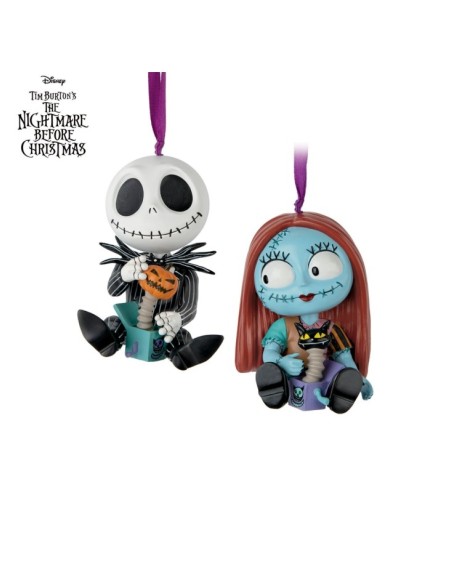 Disney Tim Burton's The Nightmare Before Christmas Jack And Sally Holiday Ornament Duo Set